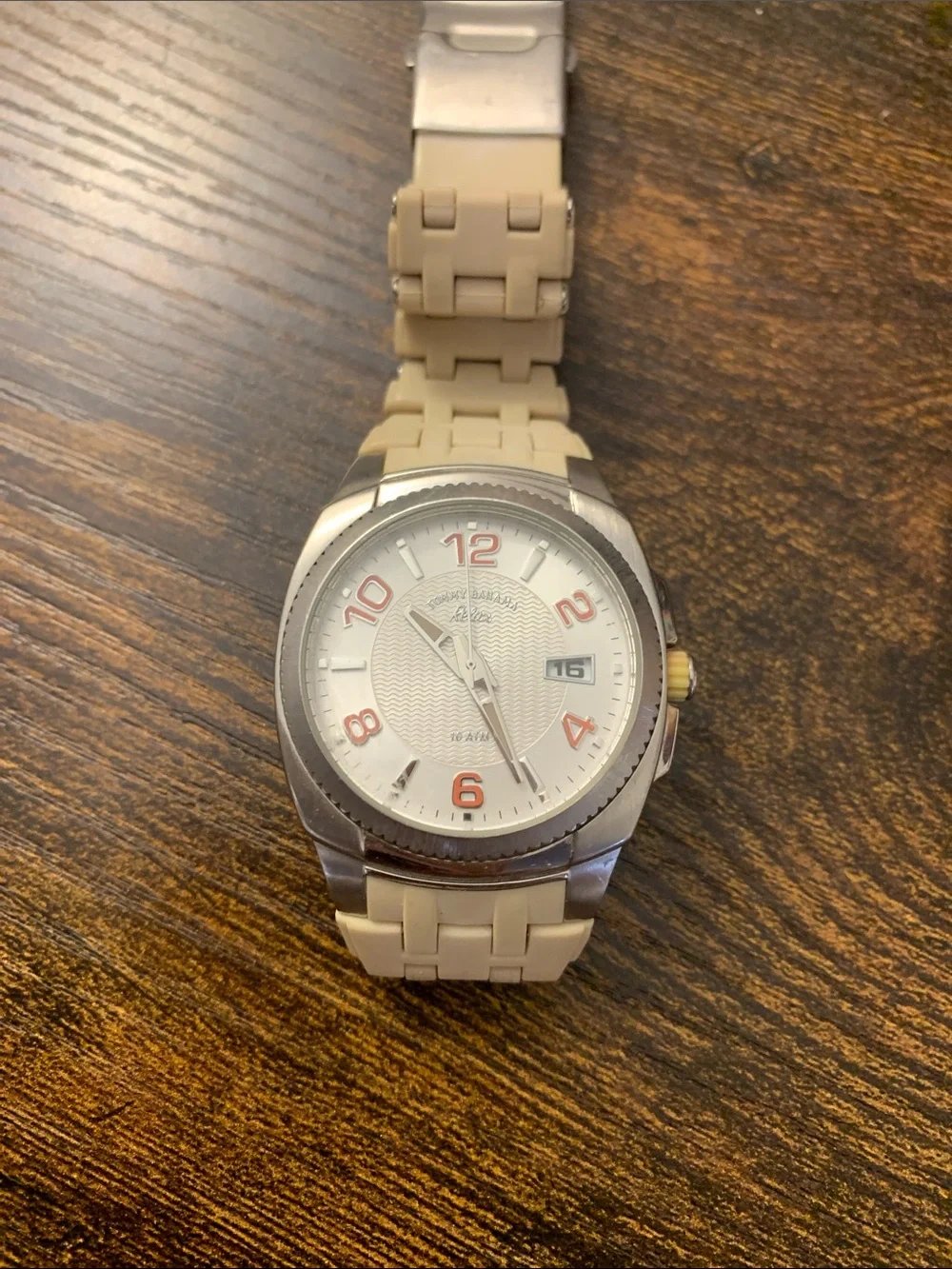 Tommy Bahama Cream Silicone Strap Watch with Silver Case and White Dial